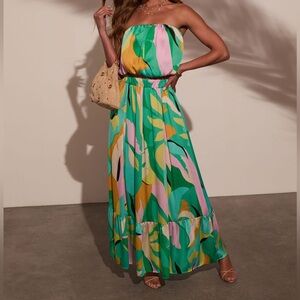 VICI Green Multicolor Abstract Maxi skirt